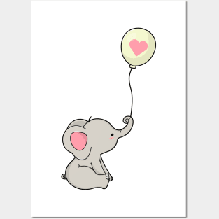 Elephant & Balloon with Heart Posters and Art